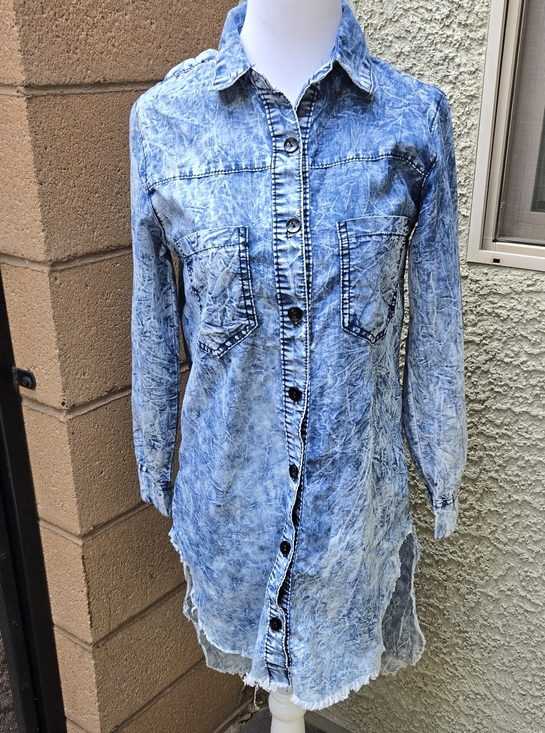 Thrill Jeans Dresses & Skirts - Thrill Jeans Brooklyn Light Blue Acid-Wash Denim Shirt Dress